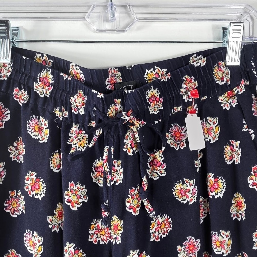LOFT Bohemian  Floral Print Wide Leg Crop Pants Drawstring Waist Womens Small - Picture 3 of 7